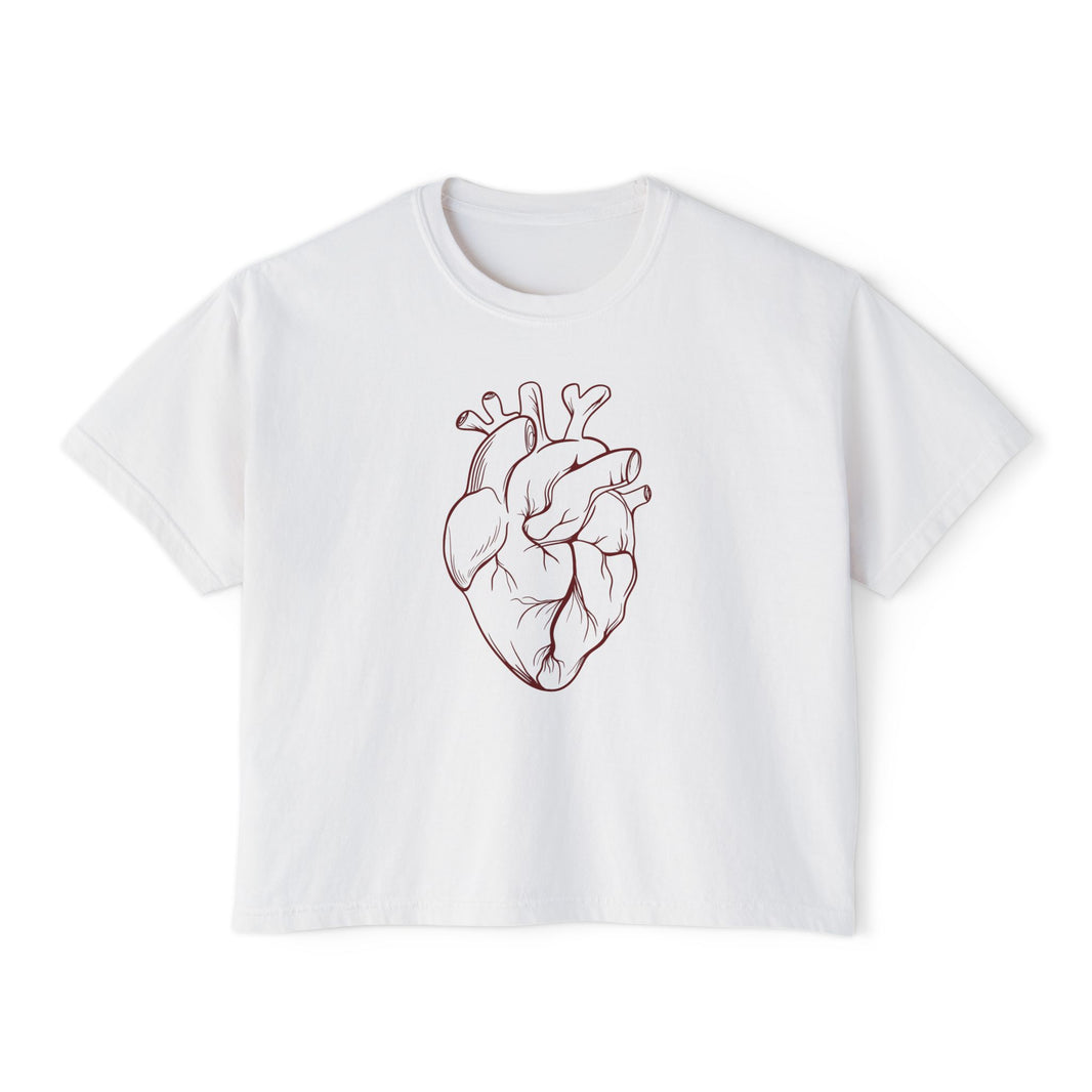 Heart Art Cropped Tee – Minimalist Anatomical Heart T-Shirt in Ivory