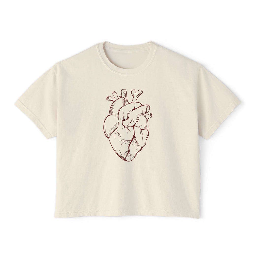 Heart Art Cropped Tee – Minimalist Anatomical Heart T-Shirt in Ivory