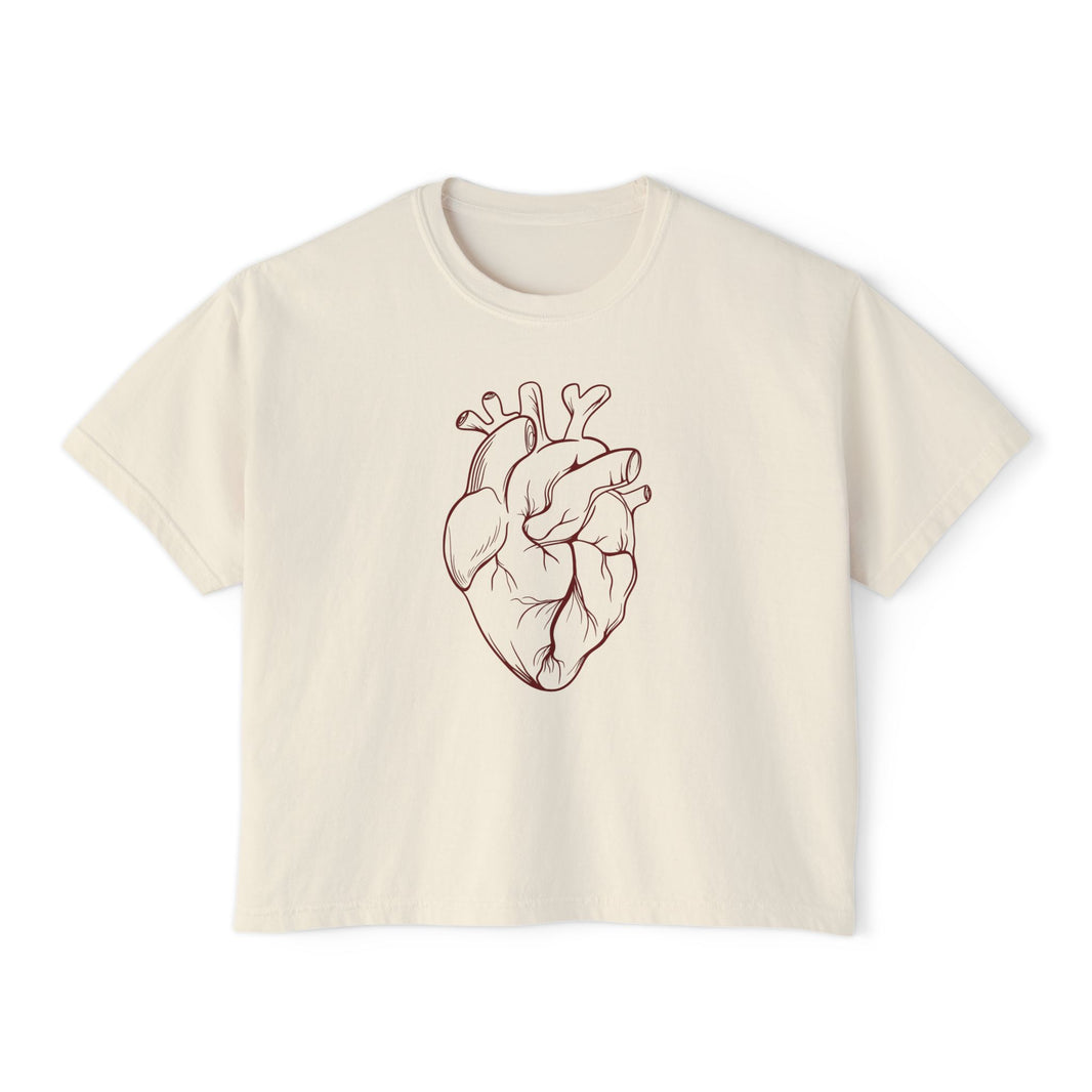 Heart Art Cropped Tee – Minimalist Anatomical Heart T-Shirt in Ivory