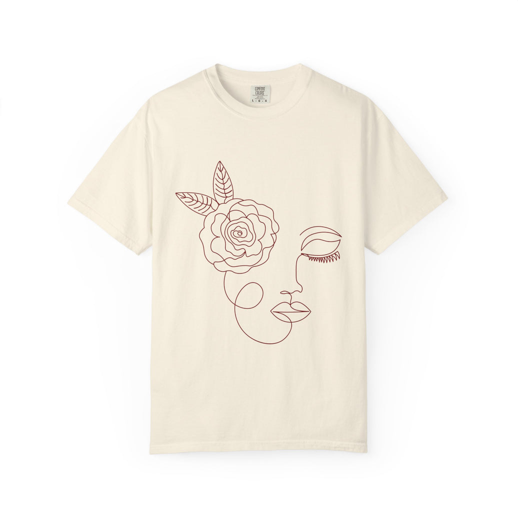 The Dreamer Tee – Line Art Floral Face T-Shirt