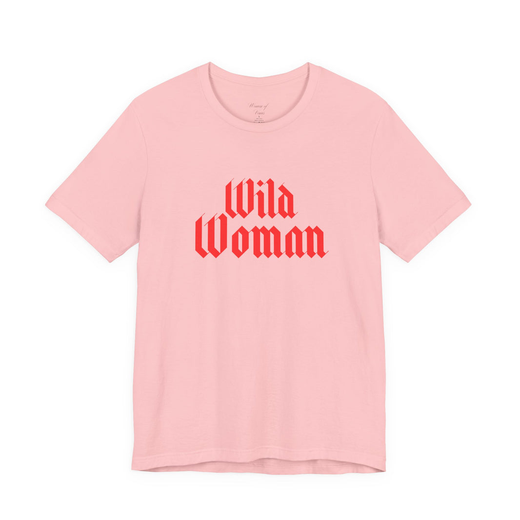 Wild Woman Graphic Tee — Bold Red Gothic Script Women's T‑Shirt