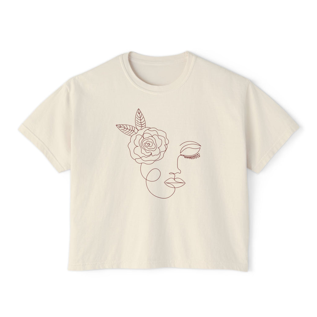 The Dreamer Tee – Minimalist Floral Line Art Cropped Boxy Tee