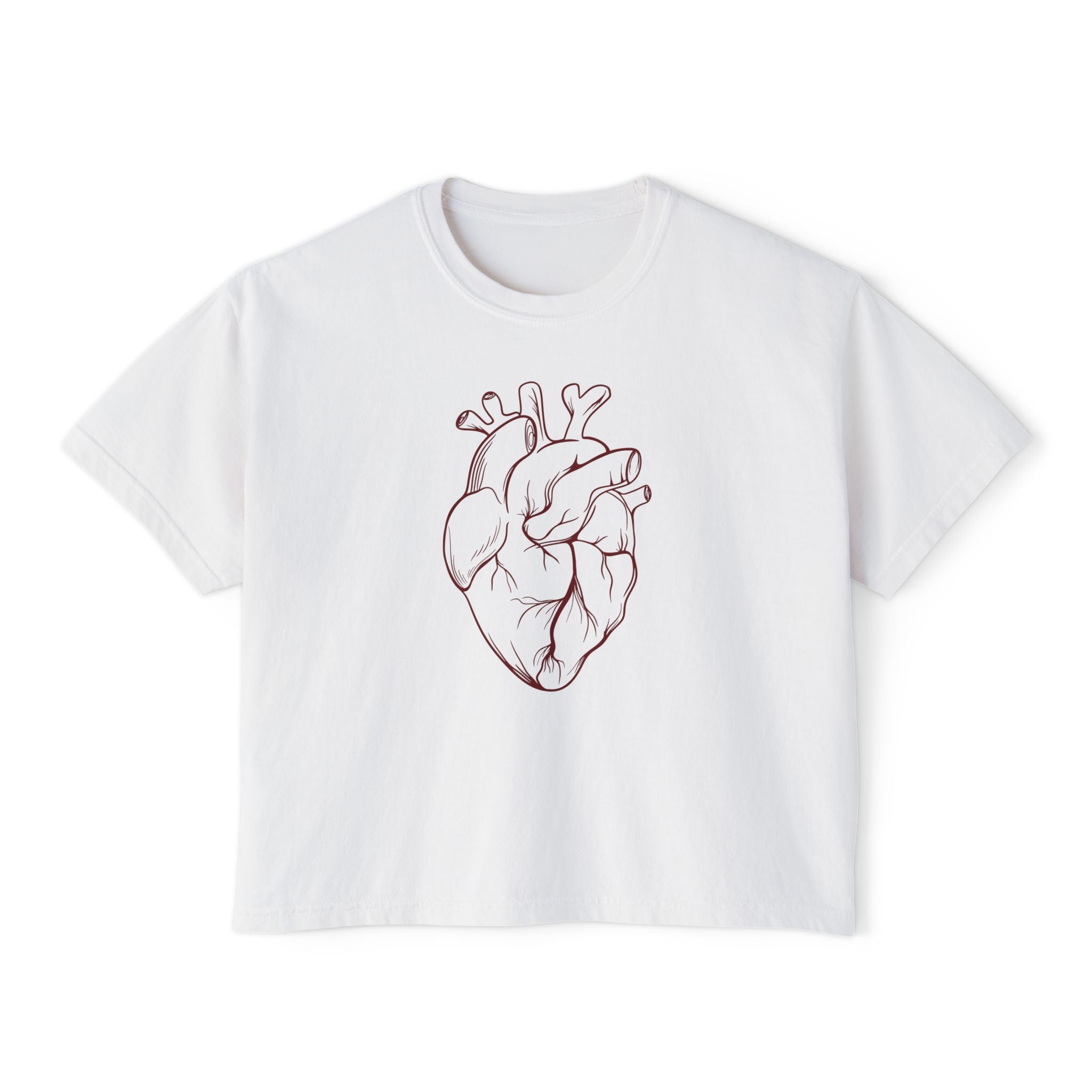 Heart Art Cropped Tee – Minimalist Anatomical Heart T-Shirt in Ivory