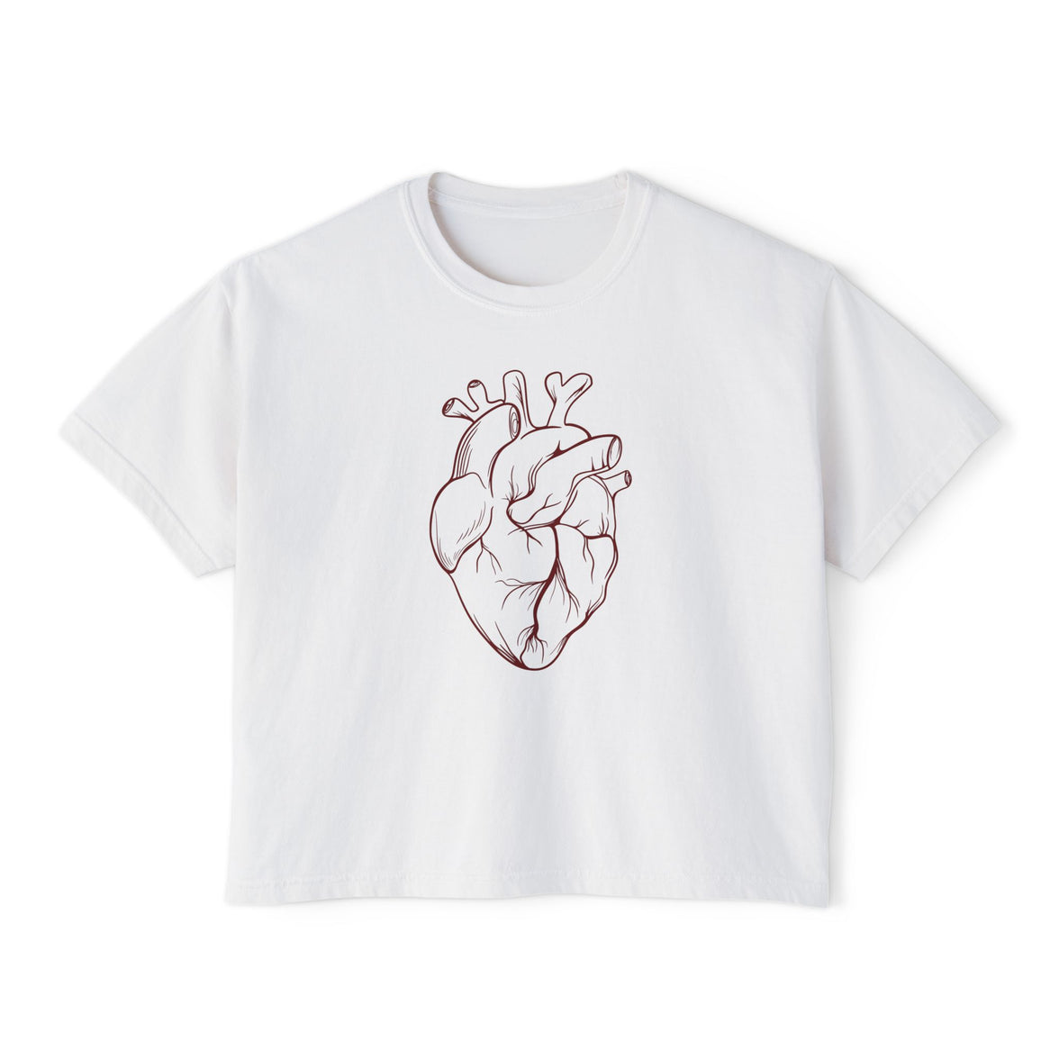 Heart Art Cropped Tee – Minimalist Anatomical Heart T-Shirt in Ivory