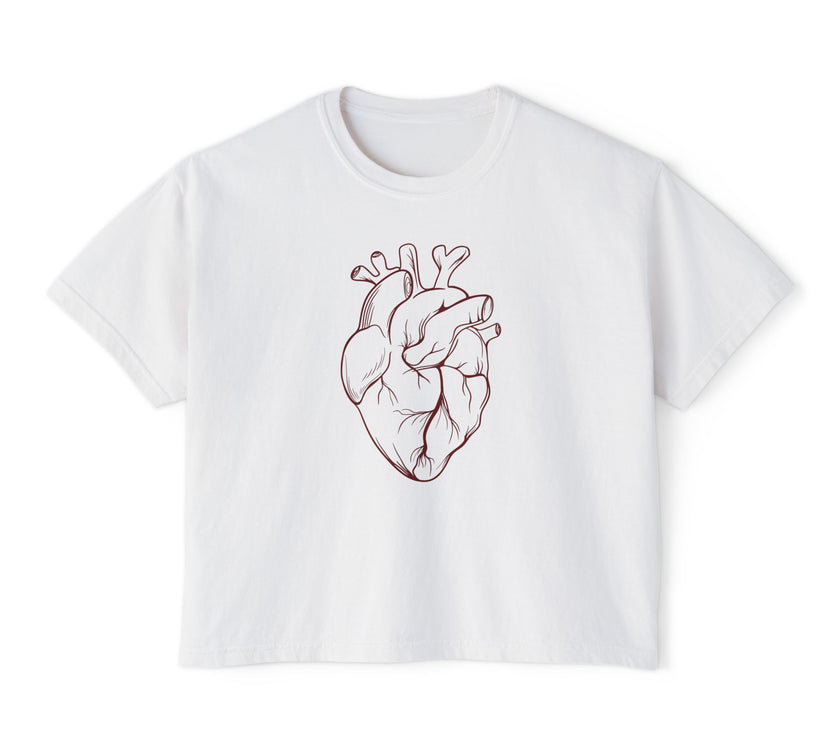Heart Art Cropped Tee – Minimalist Anatomical Heart T-Shirt in Ivory