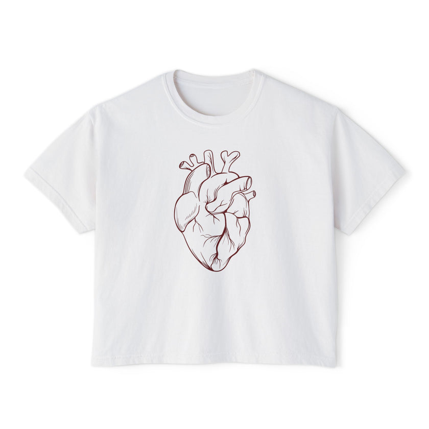 Heart Art Cropped Tee – Minimalist Anatomical Heart T-Shirt in Ivory