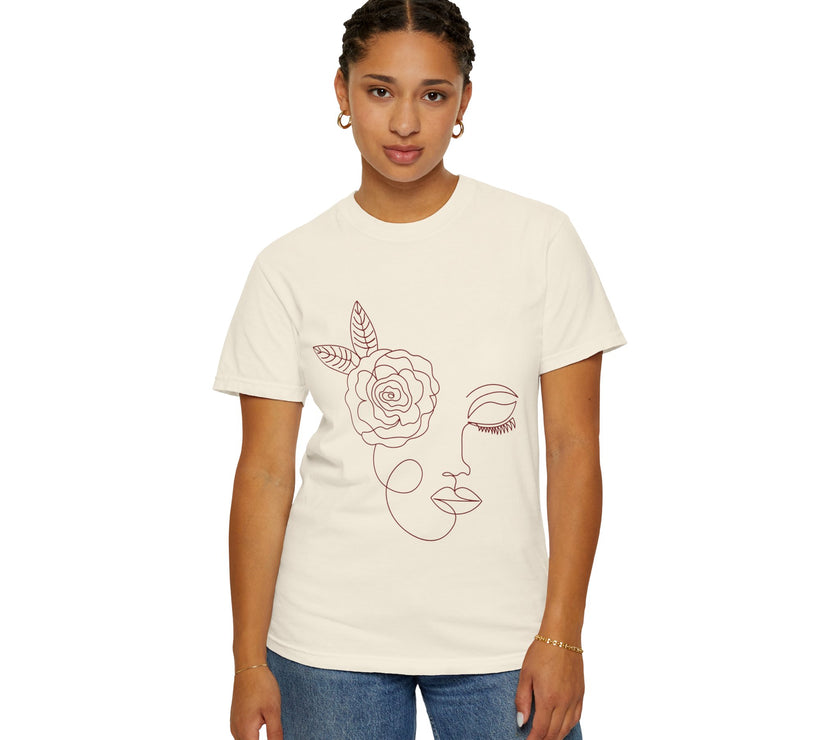 The Dreamer Tee – Line Art Floral Face T-Shirt