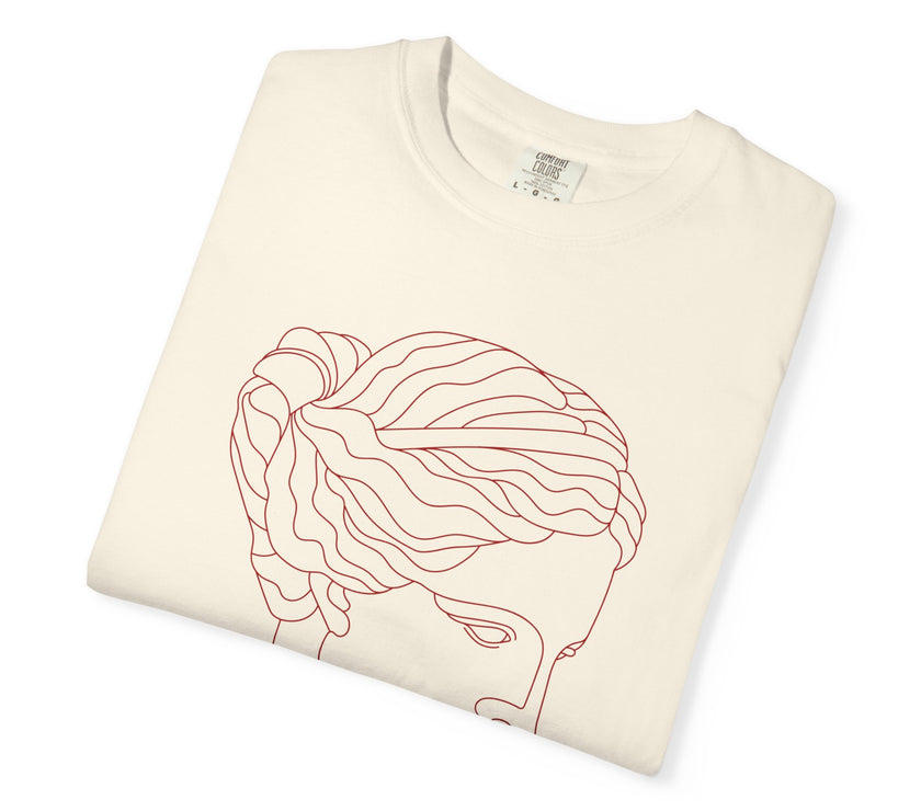 Goddess Art T-Shirt – Minimalist Feminine Line Drawing Tee in Ivory