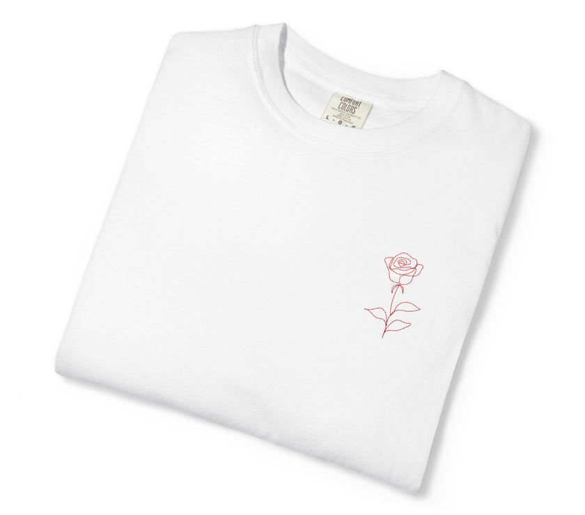 Embroidered Rose T-Shirt - Minimalist chic tee
