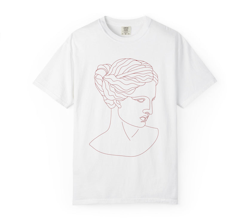 Goddess Art T-Shirt – Minimalist Feminine Line Drawing Tee in Ivory