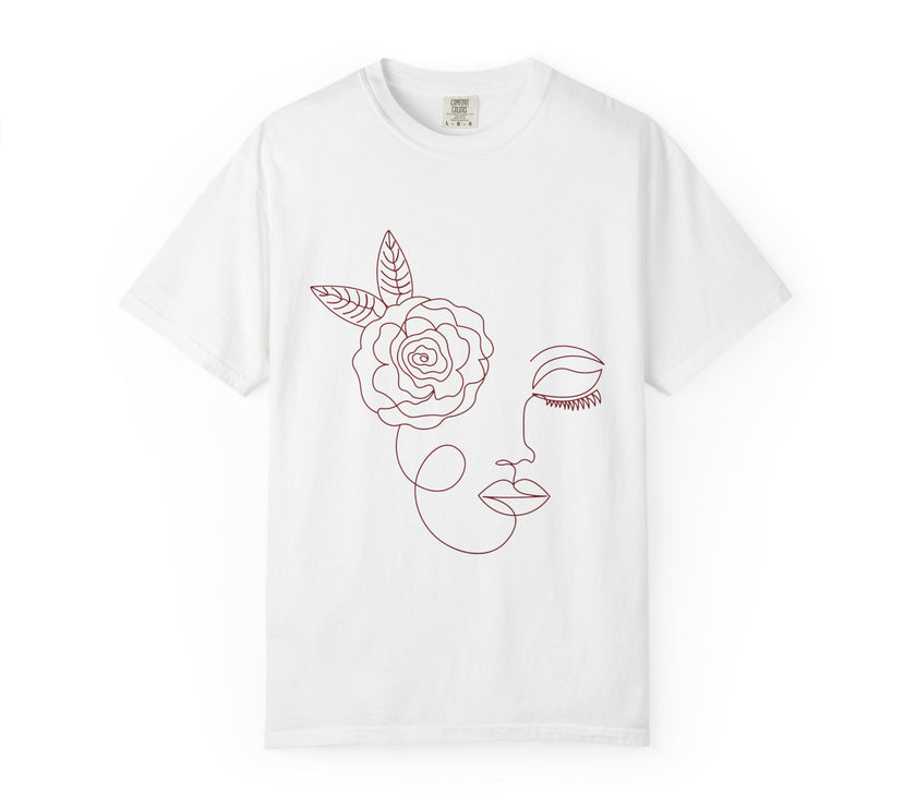 The Dreamer Tee – Line Art Floral Face T-Shirt