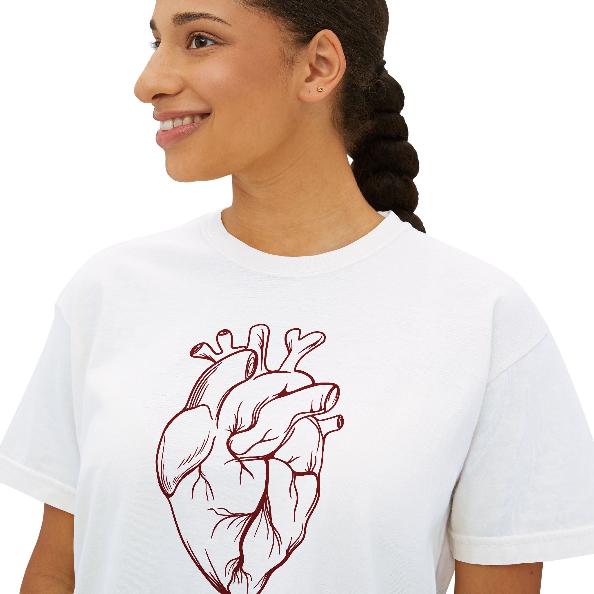 Heart Art Cropped Tee – Minimalist Anatomical Heart T-Shirt in Ivory