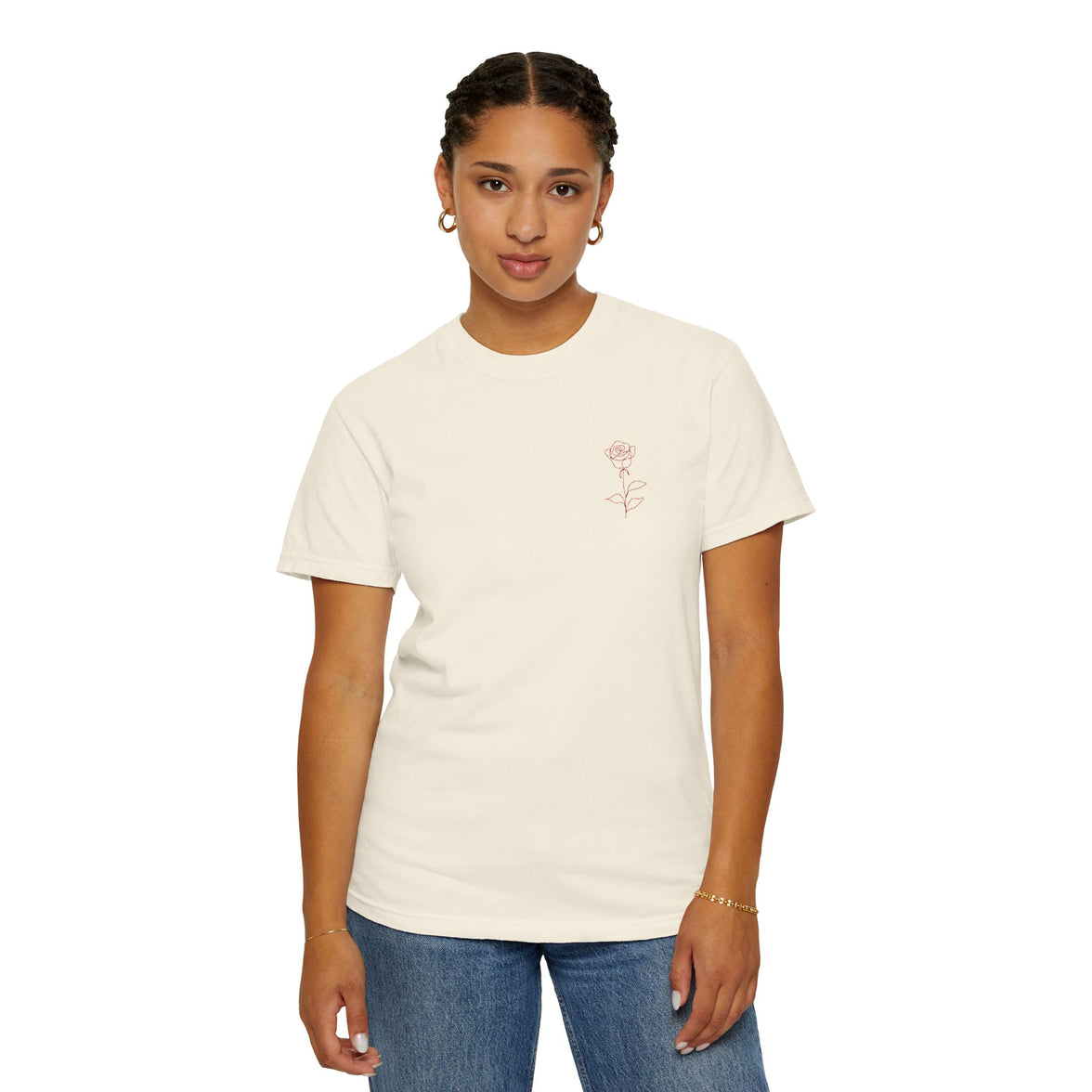 Embroidered Rose T-Shirt - Minimalist chic tee