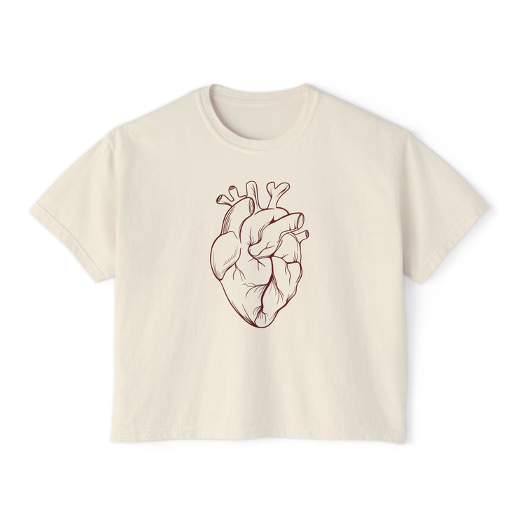 Heart Art Cropped Tee – Minimalist Anatomical Heart T-Shirt in Ivory