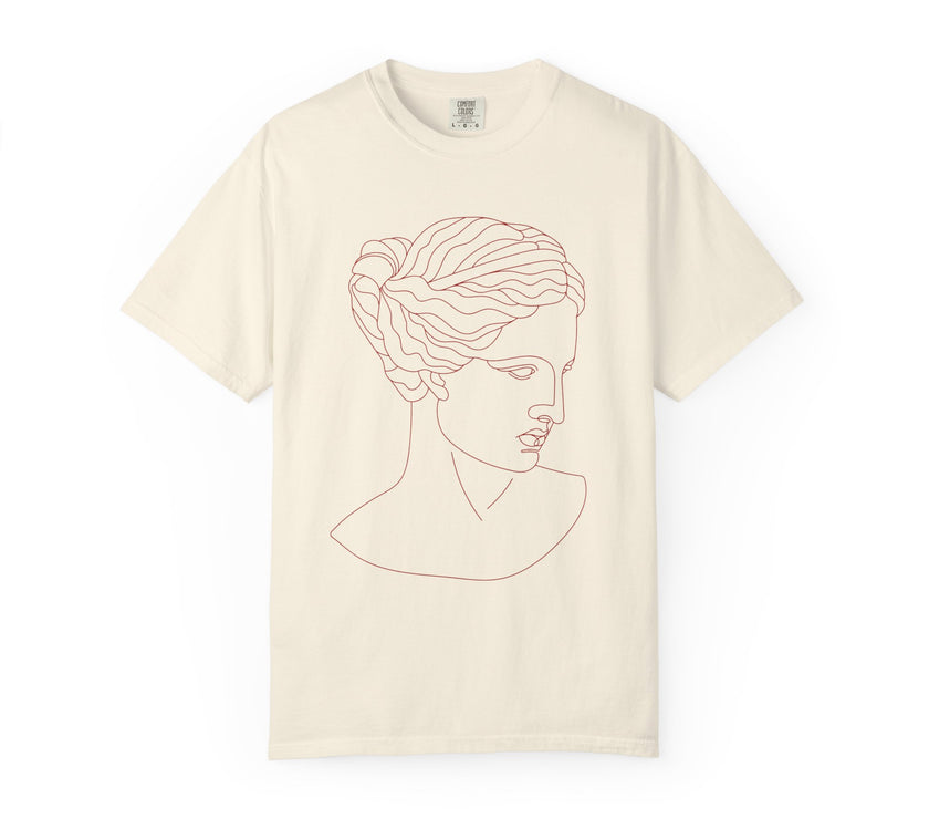 Goddess Art T-Shirt – Minimalist Feminine Line Drawing Tee in Ivory