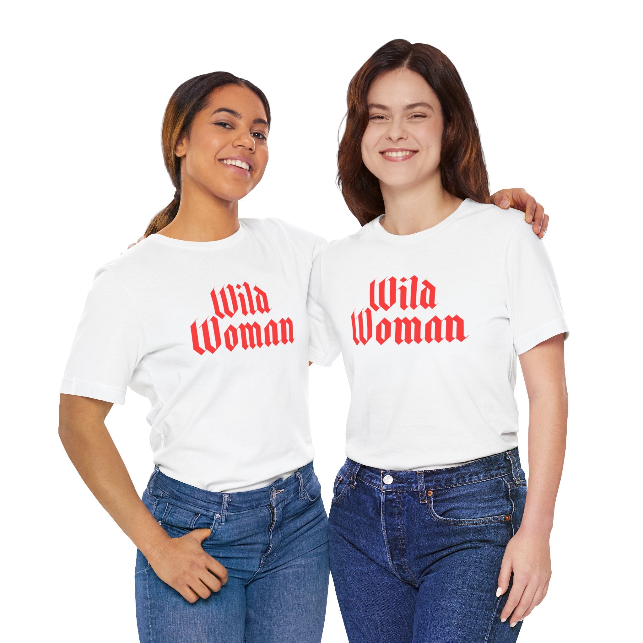 Wild Woman Graphic Tee — Bold Red Gothic Script Women's T‑Shirt