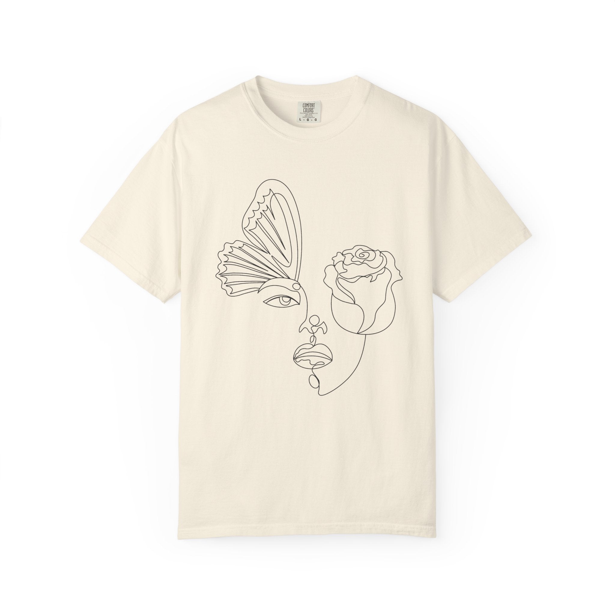 The Transformation Tee – Rose & Butterfly Line Art T-Shirt