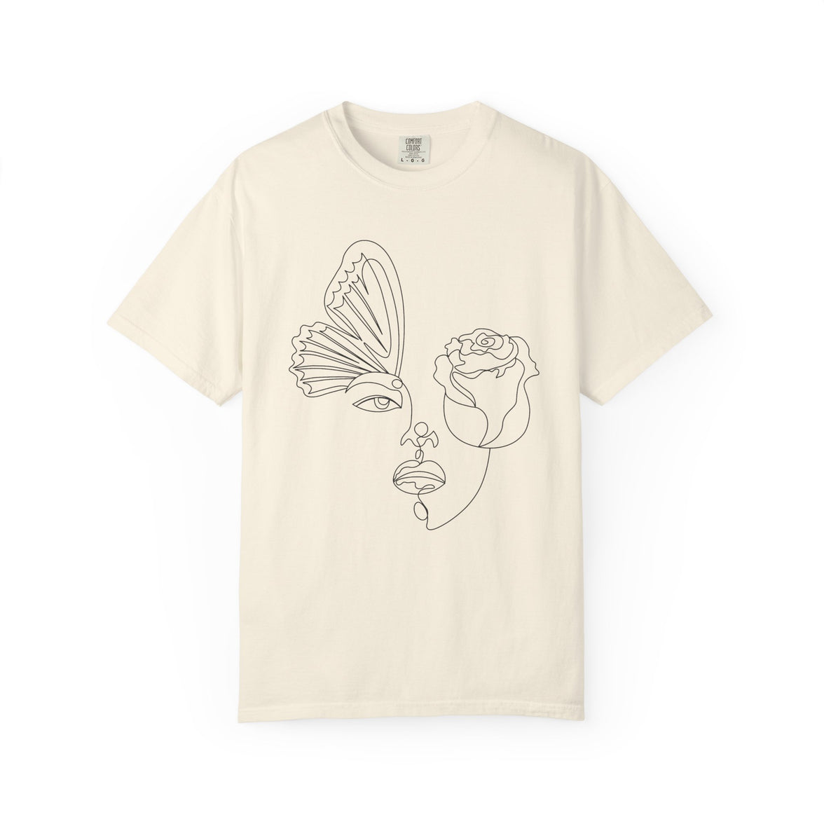 The Transformation Tee – Rose & Butterfly Line Art T-Shirt
