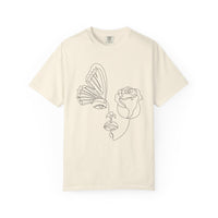 The Transformation Tee – Rose & Butterfly Line Art T-Shirt