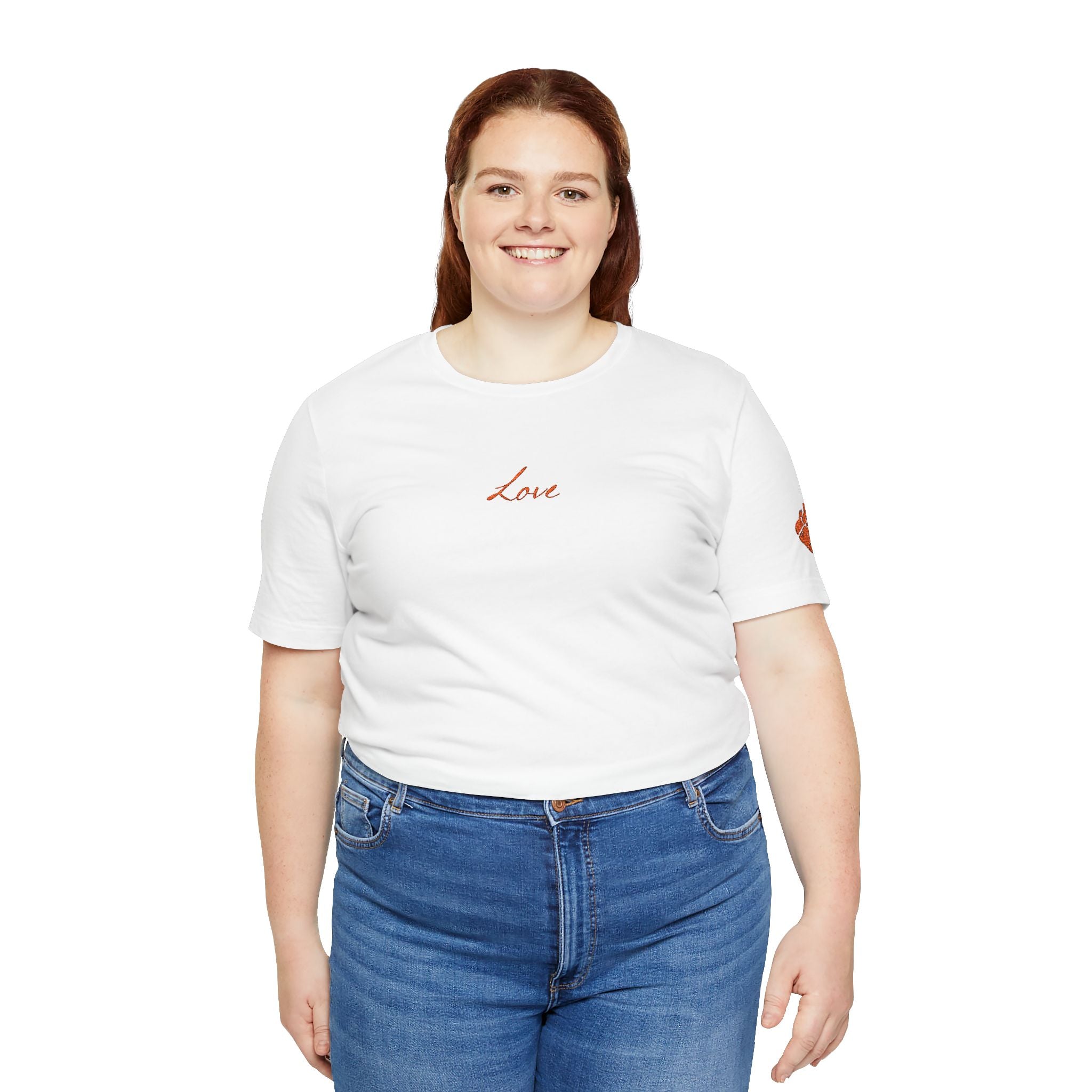 Embroidered Love  Tee with Heart Sleeve