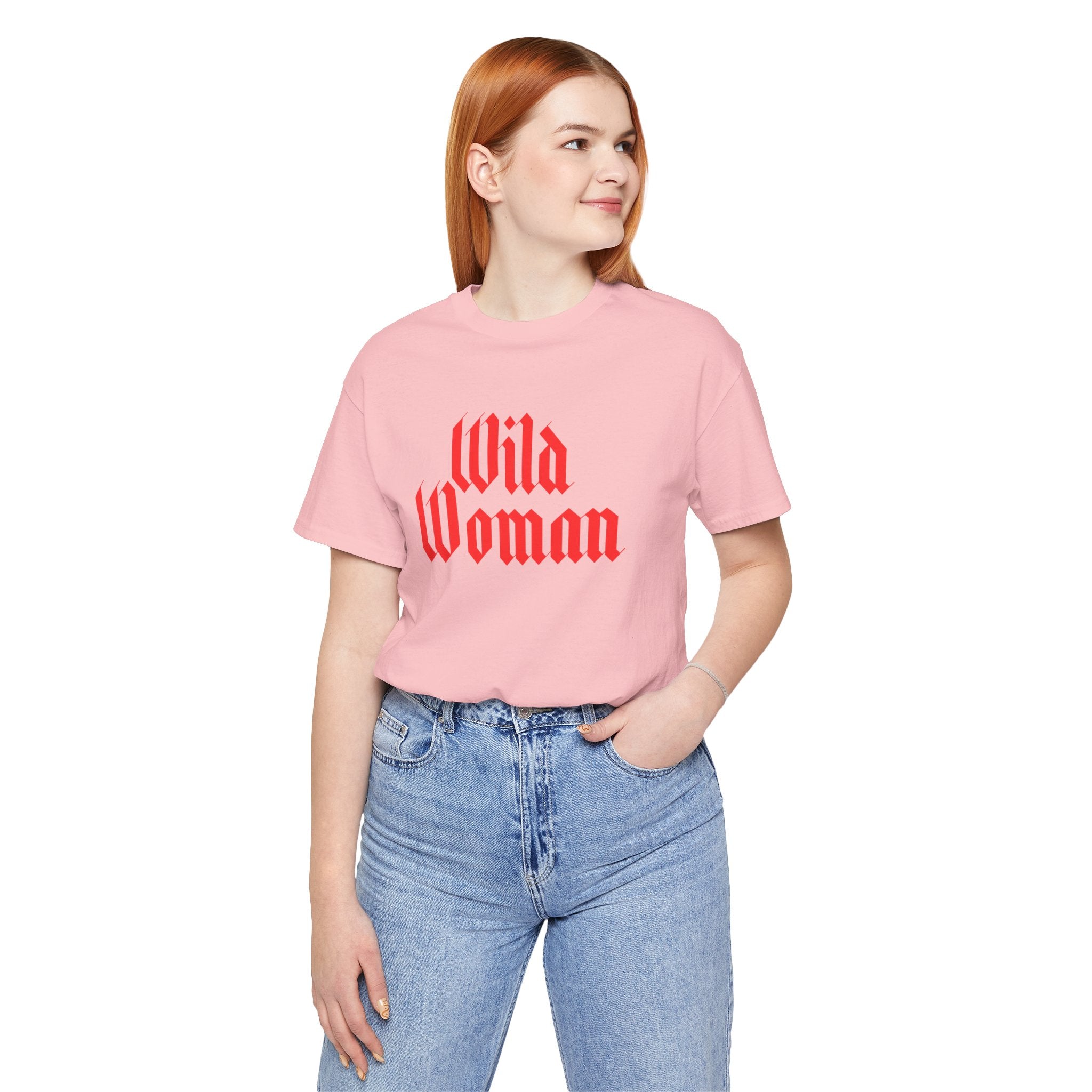 Wild Woman Graphic Tee — Bold Red Gothic Script Women's T‑Shirt