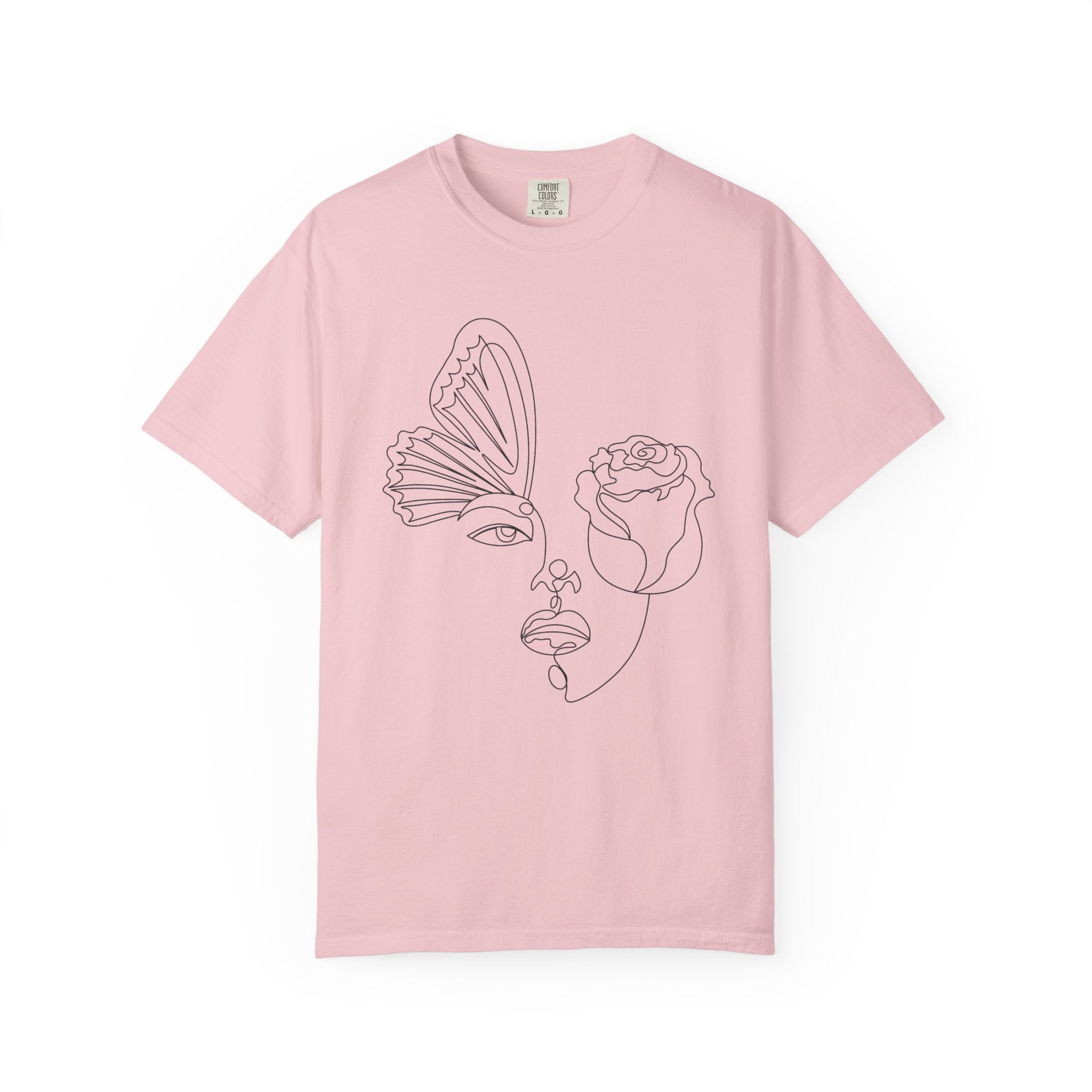 The Transformation Tee – Rose & Butterfly Line Art T-Shirt