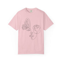 The Transformation Tee – Rose & Butterfly Line Art T-Shirt