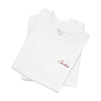 Embroidered 'Freedom"' Chest Tee — Minimalist White Short Sleeve Shirt