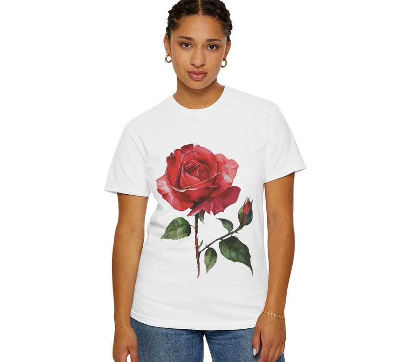Vintage Red Rose T-Shirt Inspired by Feminine Passion & Beauty