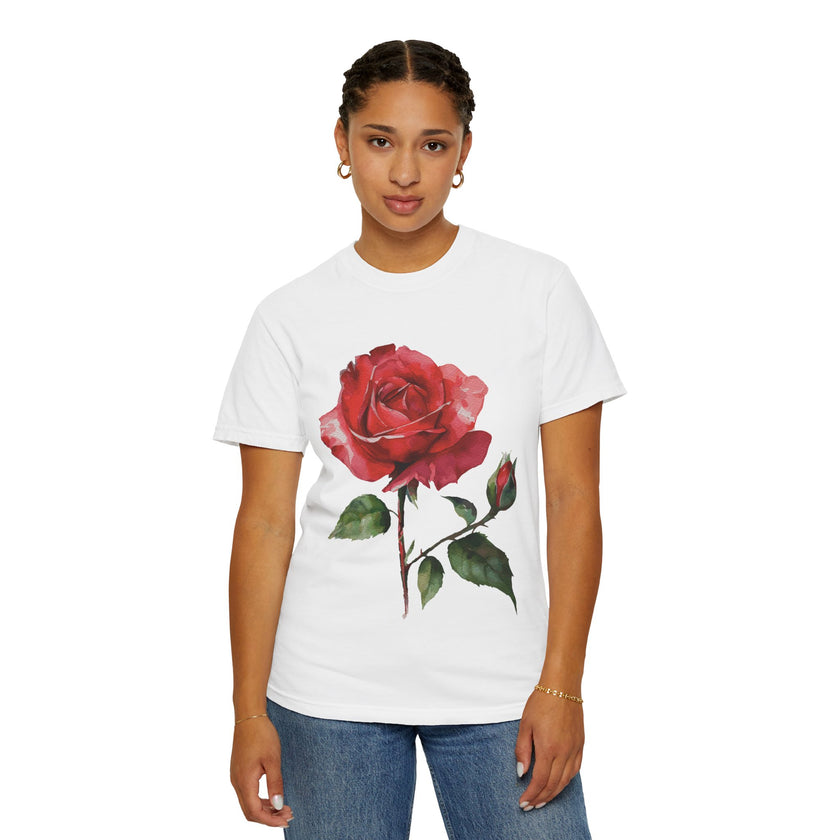 Vintage Red Rose T-Shirt Inspired by Feminine Passion & Beauty
