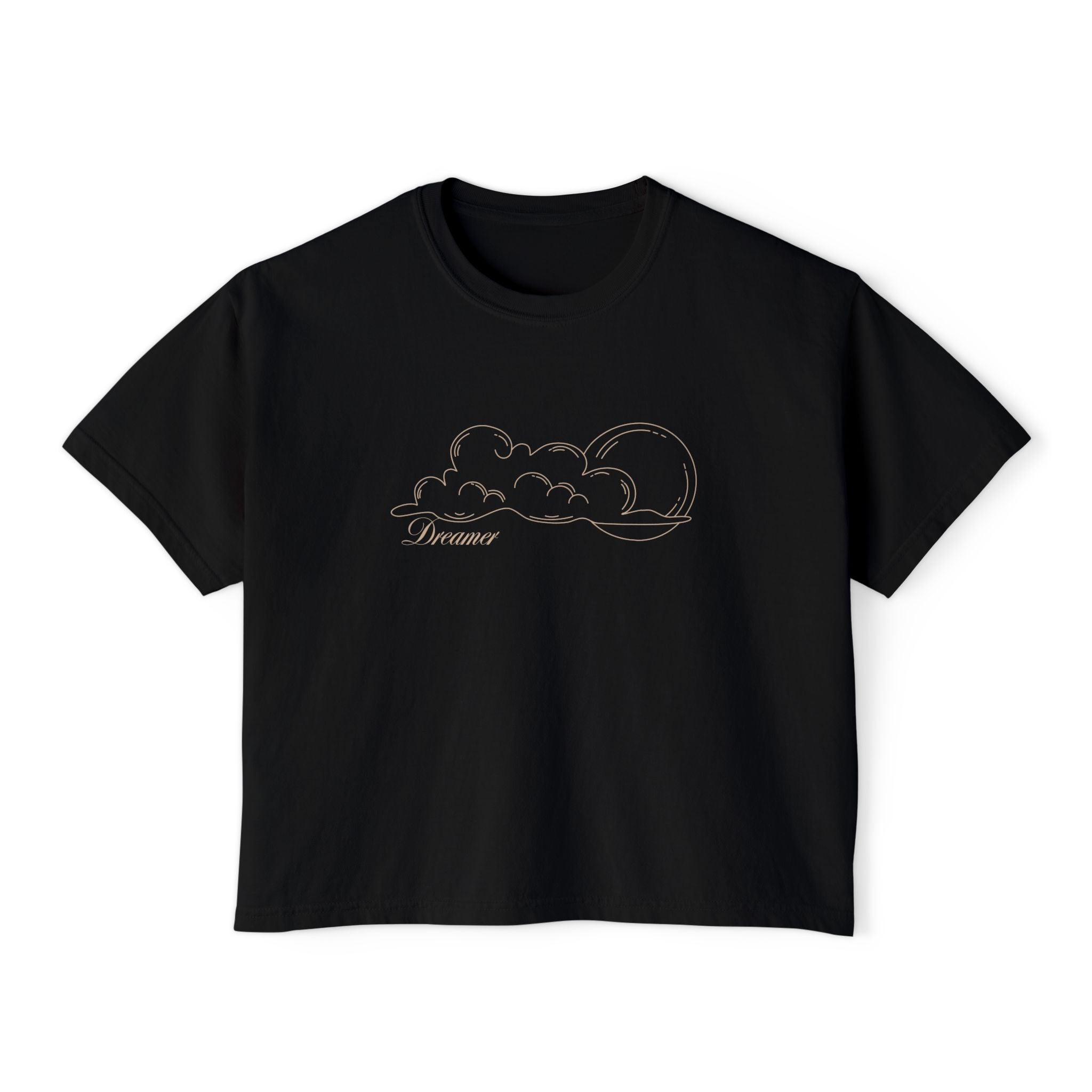 Dreamer Crop Tee – Minimalist Celestial Graphic T-Shirt in Black