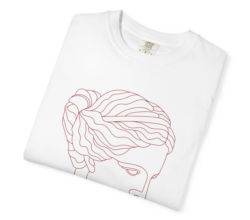 Goddess Art T-Shirt – Minimalist Feminine Line Drawing Tee in Ivory