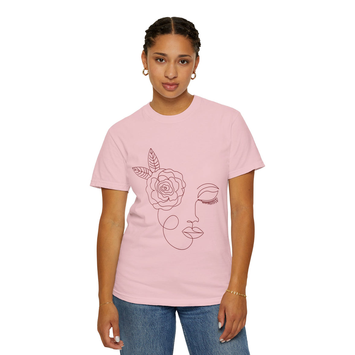The Dreamer Tee – Line Art Floral Face T-Shirt