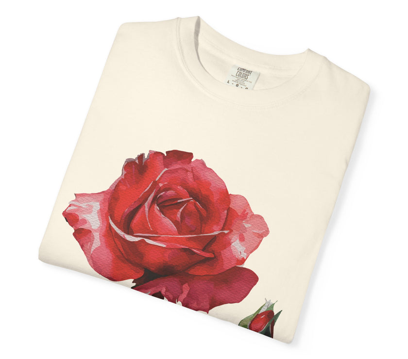 Vintage Red Rose T-Shirt Inspired by Feminine Passion & Beauty