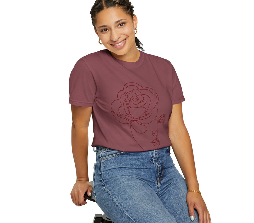 The Muse Tee – Minimalist Rose Line Art T-Shirt