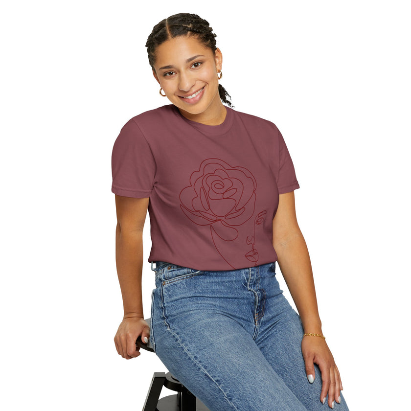 The Muse Tee – Minimalist Rose Line Art T-Shirt