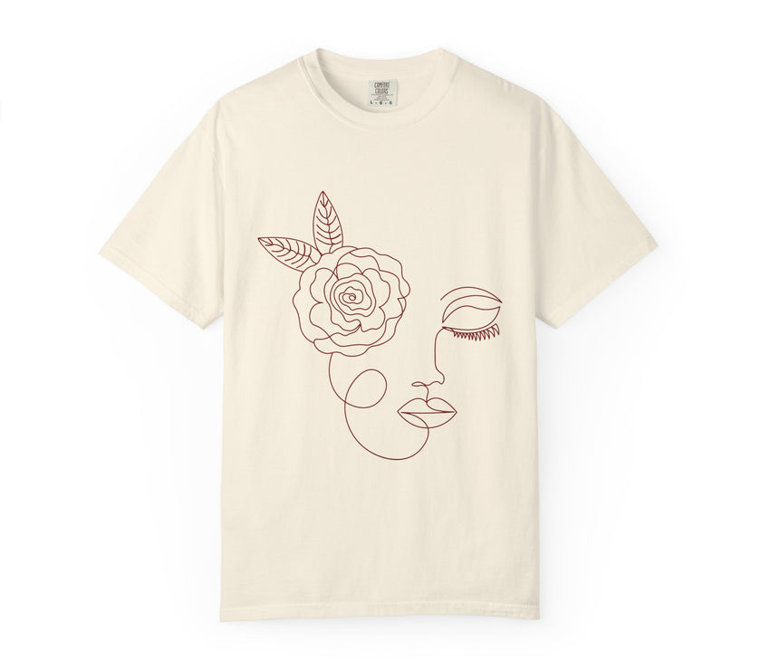The Dreamer Tee – Line Art Floral Face T-Shirt