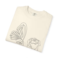 The Transformation Tee – Rose & Butterfly Line Art T-Shirt