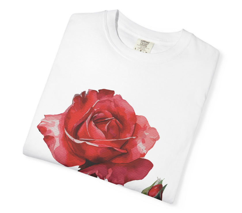 Vintage Red Rose T-Shirt Inspired by Feminine Passion & Beauty