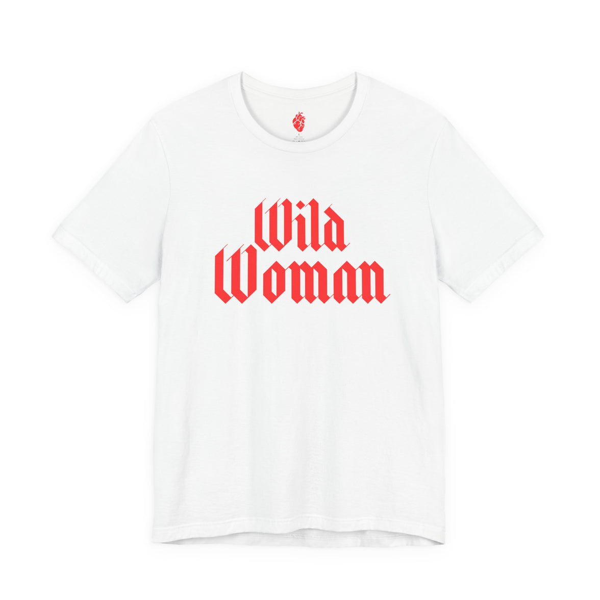Wild Woman Graphic Tee — Bold Red Gothic Script Women's T‑Shirt