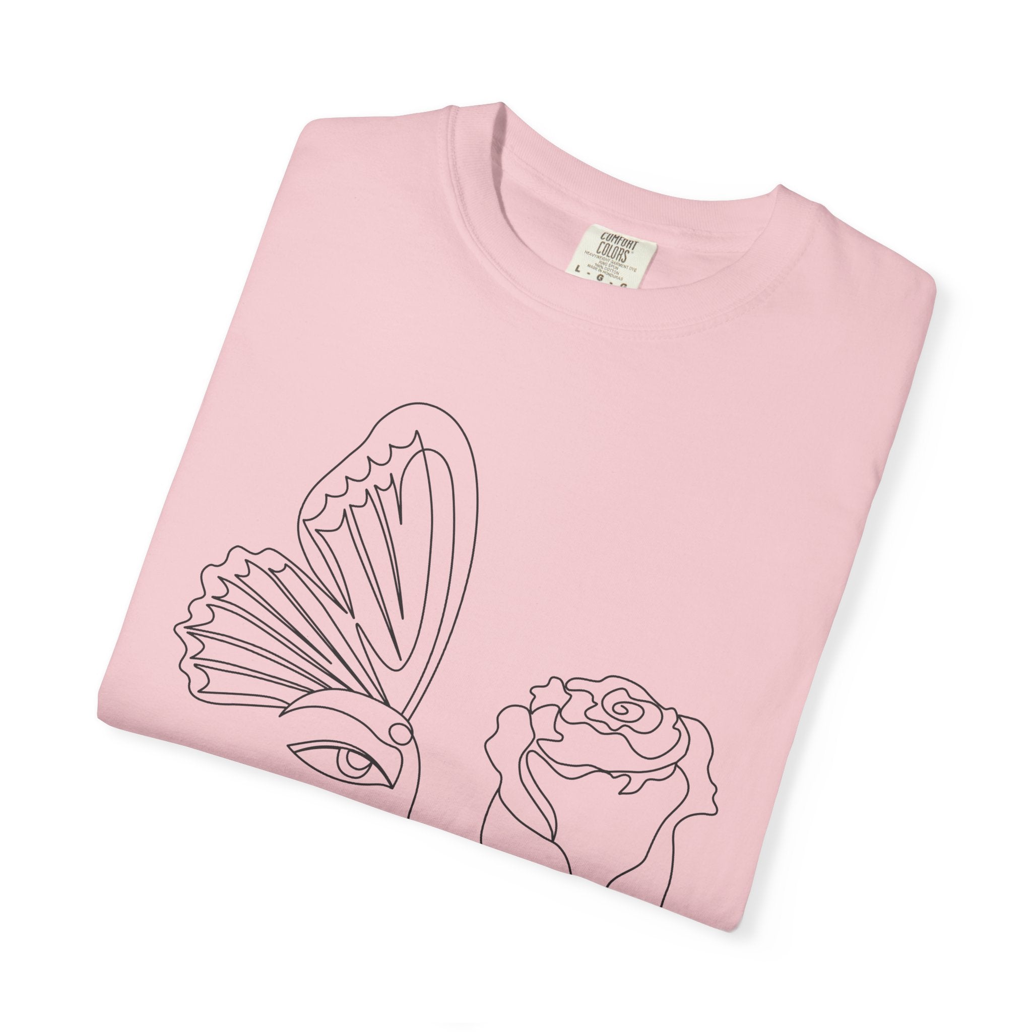 The Transformation Tee – Rose & Butterfly Line Art T-Shirt