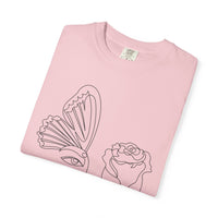 The Transformation Tee – Rose & Butterfly Line Art T-Shirt