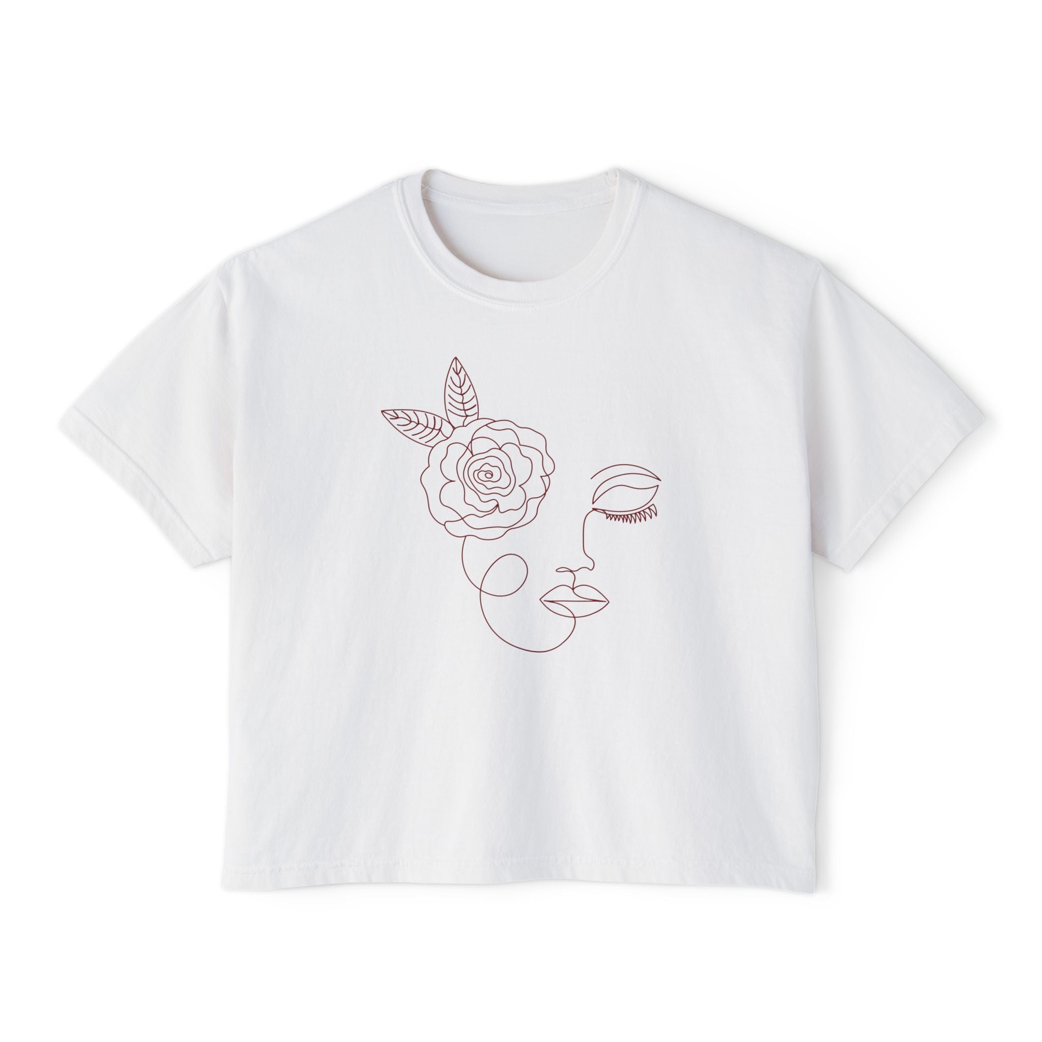 The Dreamer Tee – Minimalist Floral Line Art Cropped Boxy Tee