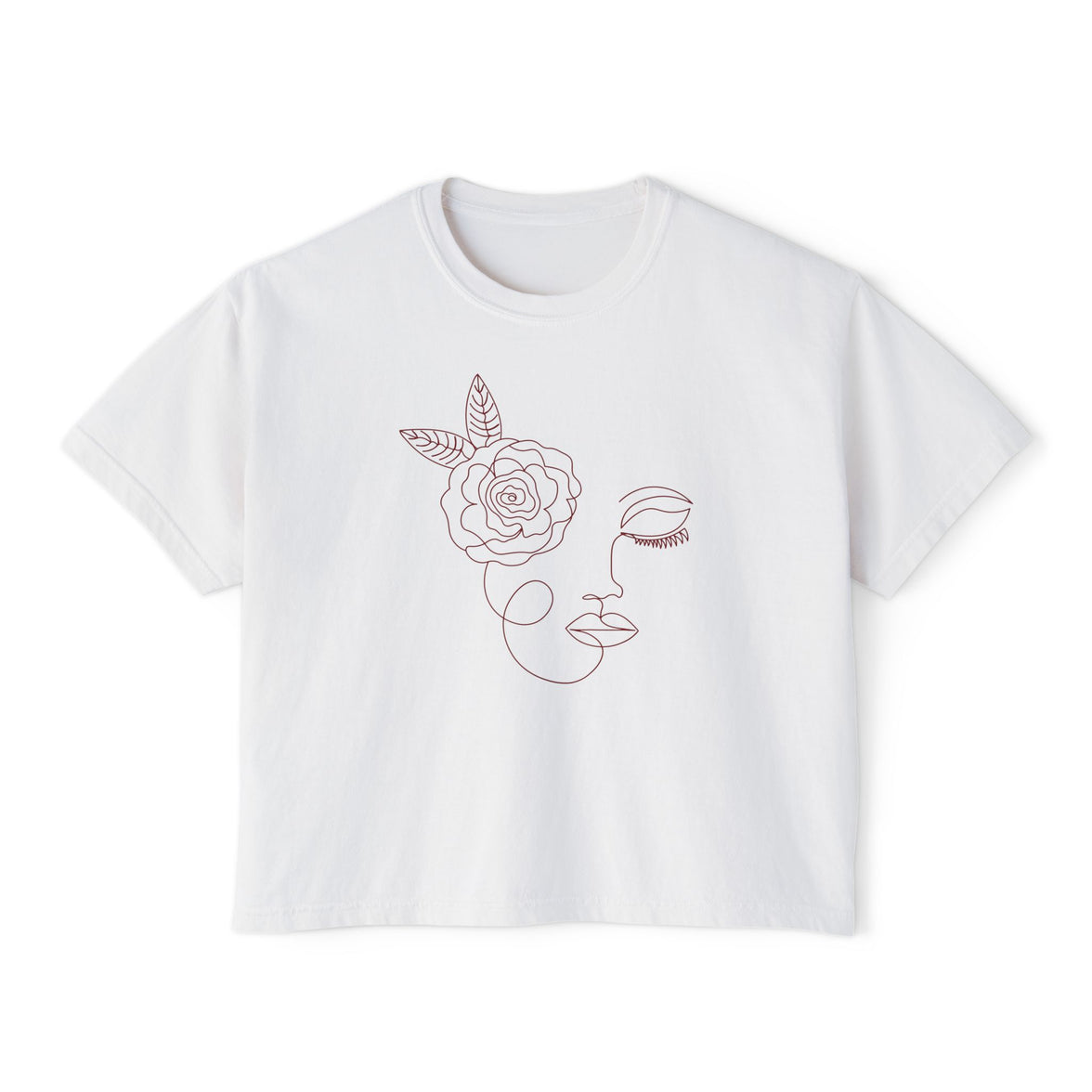 The Dreamer Tee – Minimalist Floral Line Art Cropped Boxy Tee