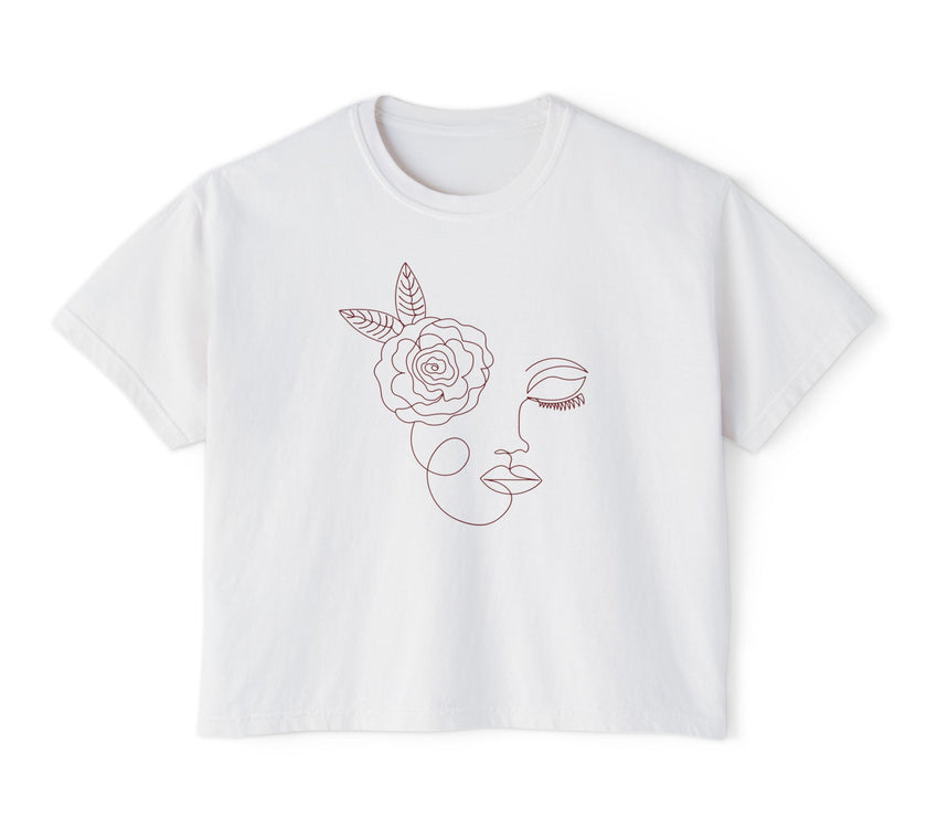 The Dreamer Tee – Minimalist Floral Line Art Cropped Boxy Tee