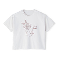 The Dreamer Tee – Minimalist Floral Line Art Cropped Boxy Tee