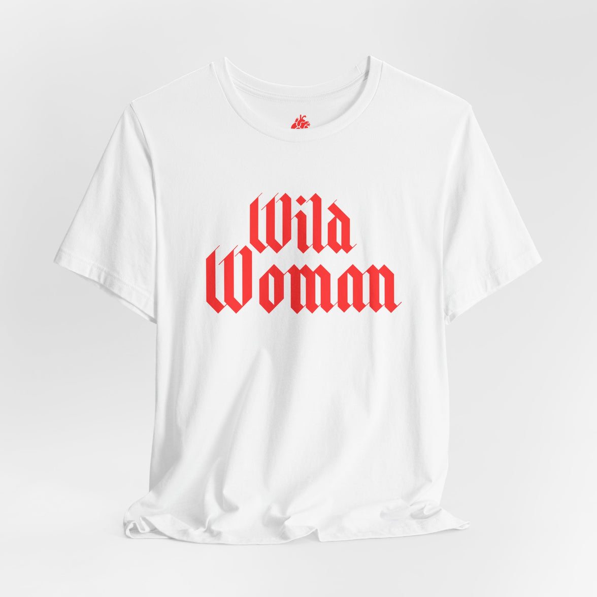 Wild Woman Graphic Tee — Bold Red Gothic Script Women's T‑Shirt