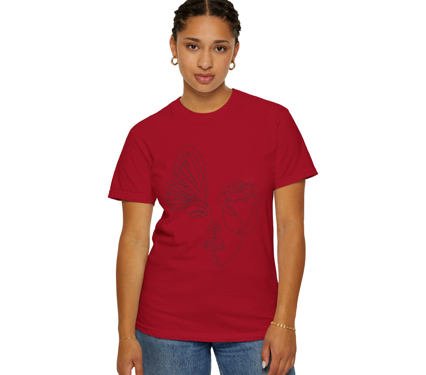 The Transformation Tee – Rose & Butterfly Line Art T-Shirt