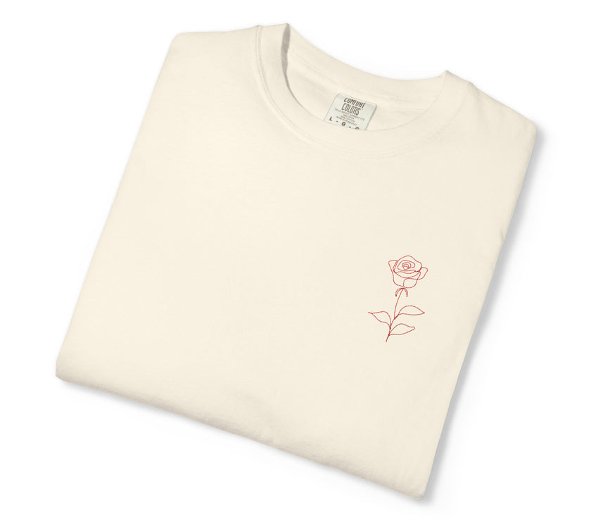 Embroidered Rose T-Shirt - Minimalist chic tee