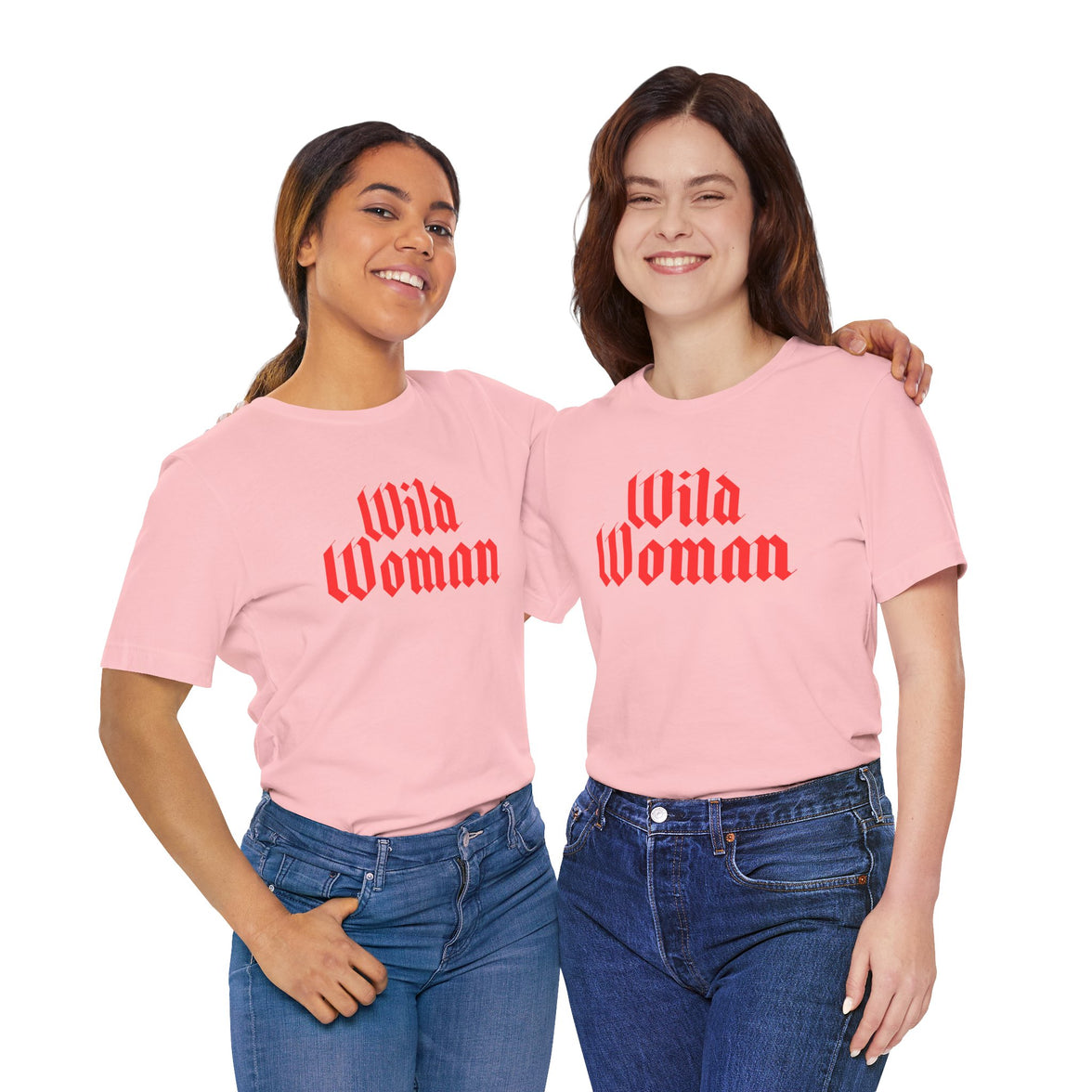 Wild Woman Graphic Tee — Bold Red Gothic Script Women's T‑Shirt